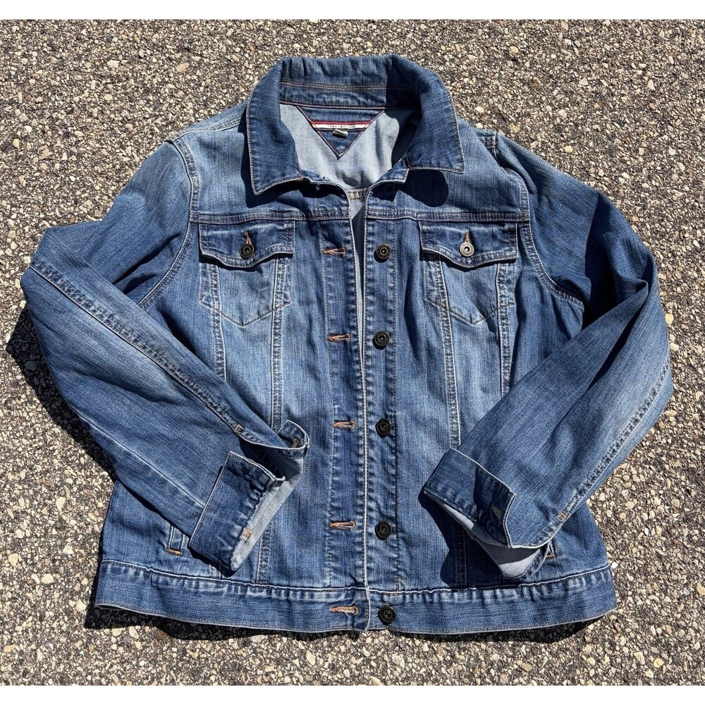Vintage Tommy Hilfiger Denim Jacket Blue Women's Size Large Trucker Jean Jacket